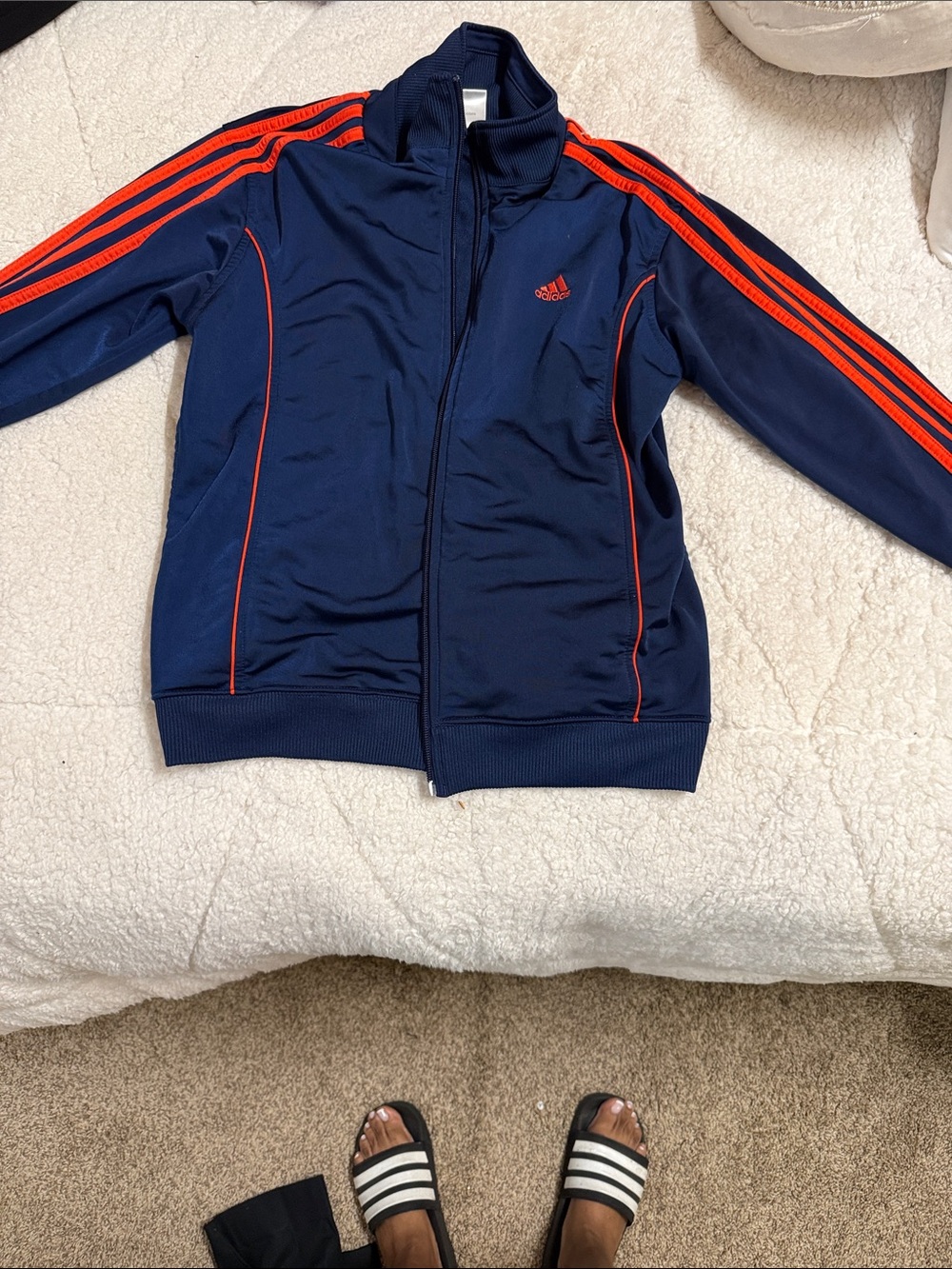 adidas Navy Jacket with orange Stripe Detailing